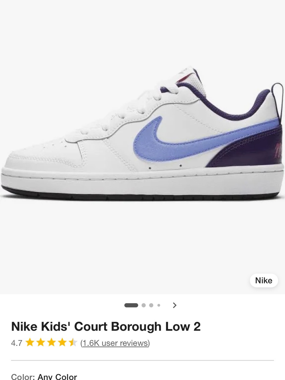 Nike Kids Court Borough Low 2 White Royal Pulse Eggplant 6Y